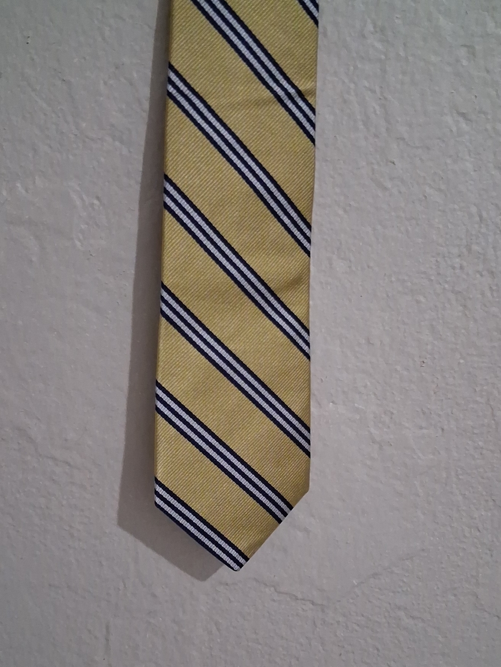 Brooks Brothers Men's Yellow Striped Tie with Navy and White Accents